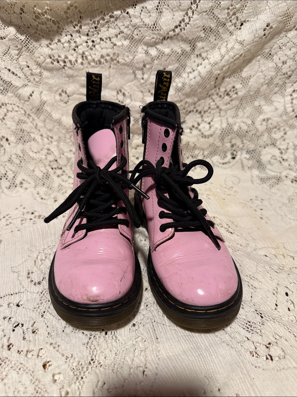 Dr. Martens Pink Lace-Up Kids Combat Boots